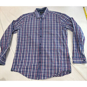 Hugo Boss Button Up Shirt Men's Size L Purple Lavender check Pattern